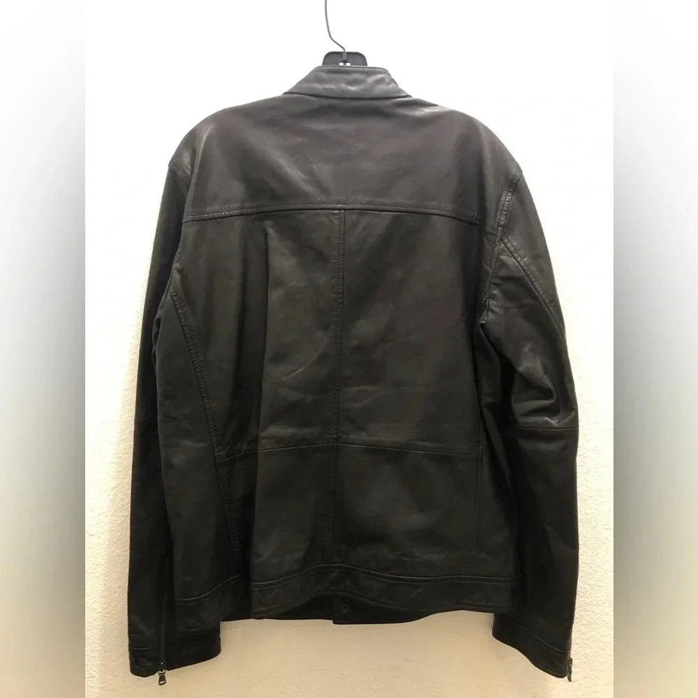John Varvatos Men's Long Sleeve Steven Leather Shirt Jacket Snap Zip Front Black - Picture 5 of 11